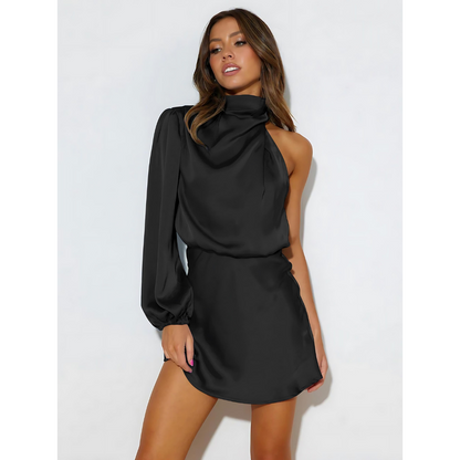 Cocktail Dress Long Sleeve Relaxed Fit One Shoulder Mini - Image 7