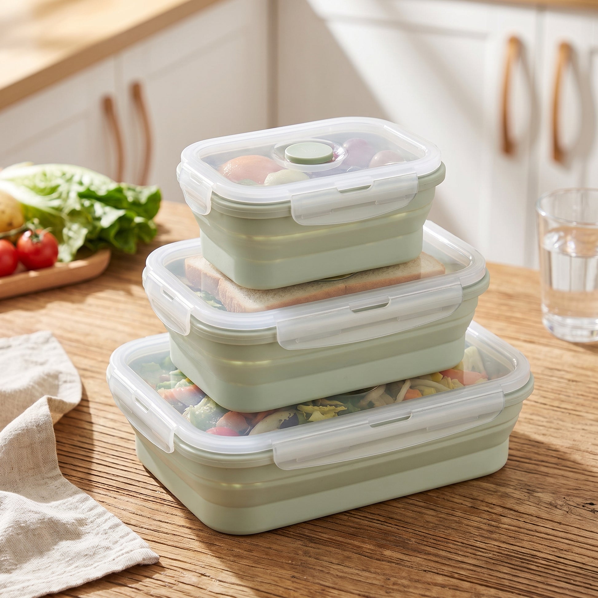 Lunch Box Collapsible Silicone Food Containers with Lids Storage - hero
