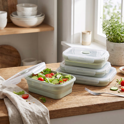 Lunch Box Collapsible Silicone Food Containers with Lids Storage - in-use