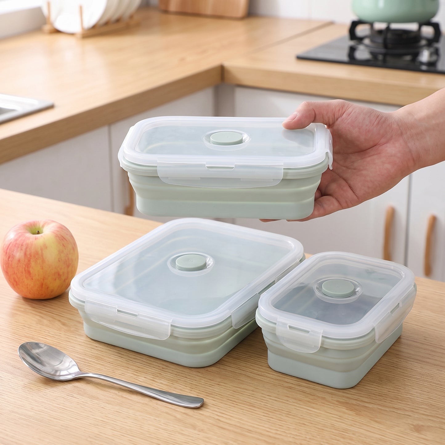 Lunch Box Collapsible Silicone Food Containers with Lids Storage - scale