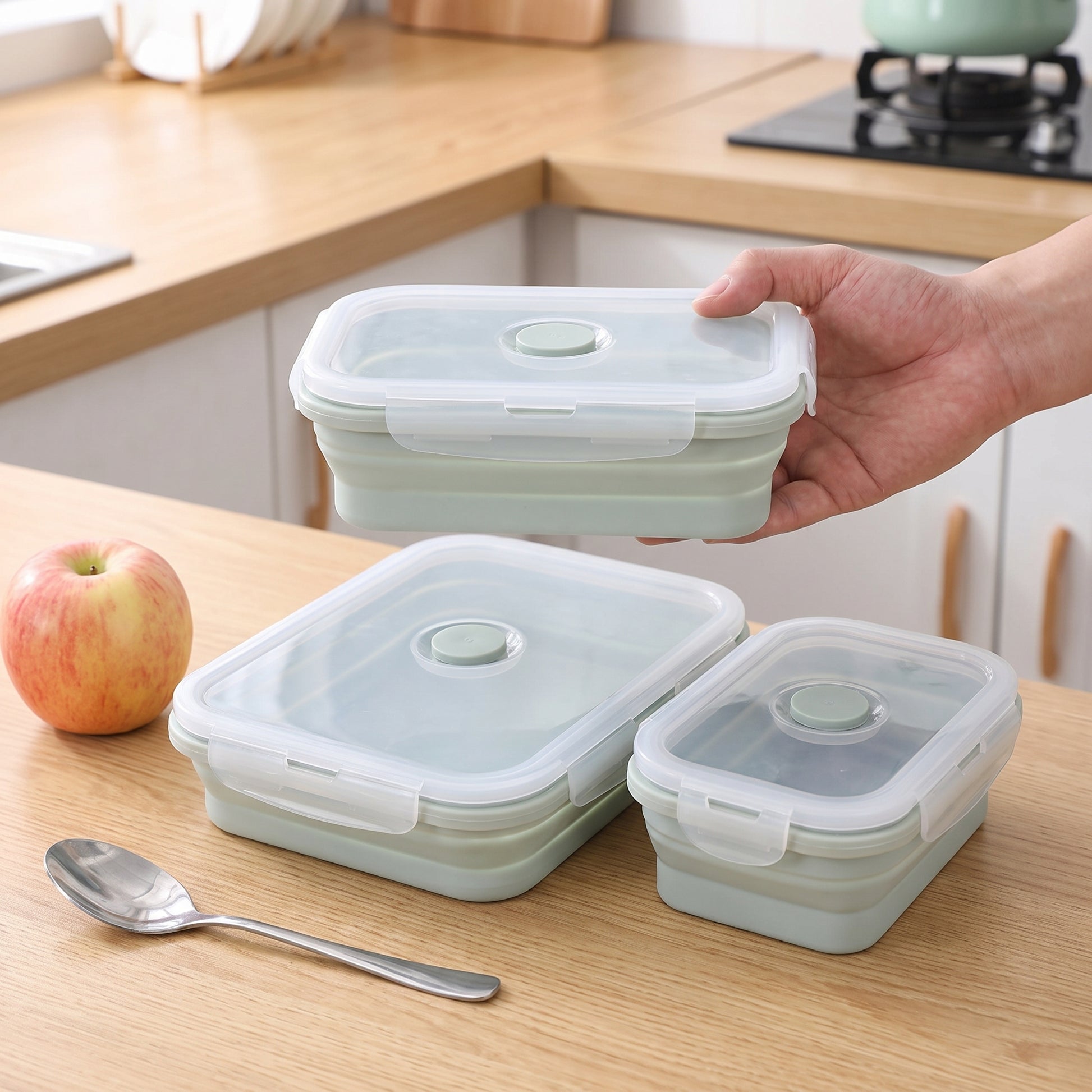 Lunch Box Collapsible Silicone Food Containers with Lids Storage - scale