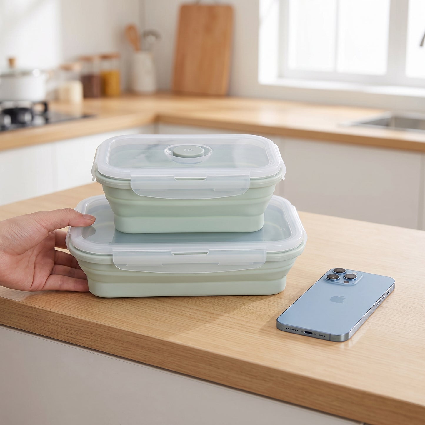 Lunch Box Collapsible Silicone Food Containers with Lids Storage - scale