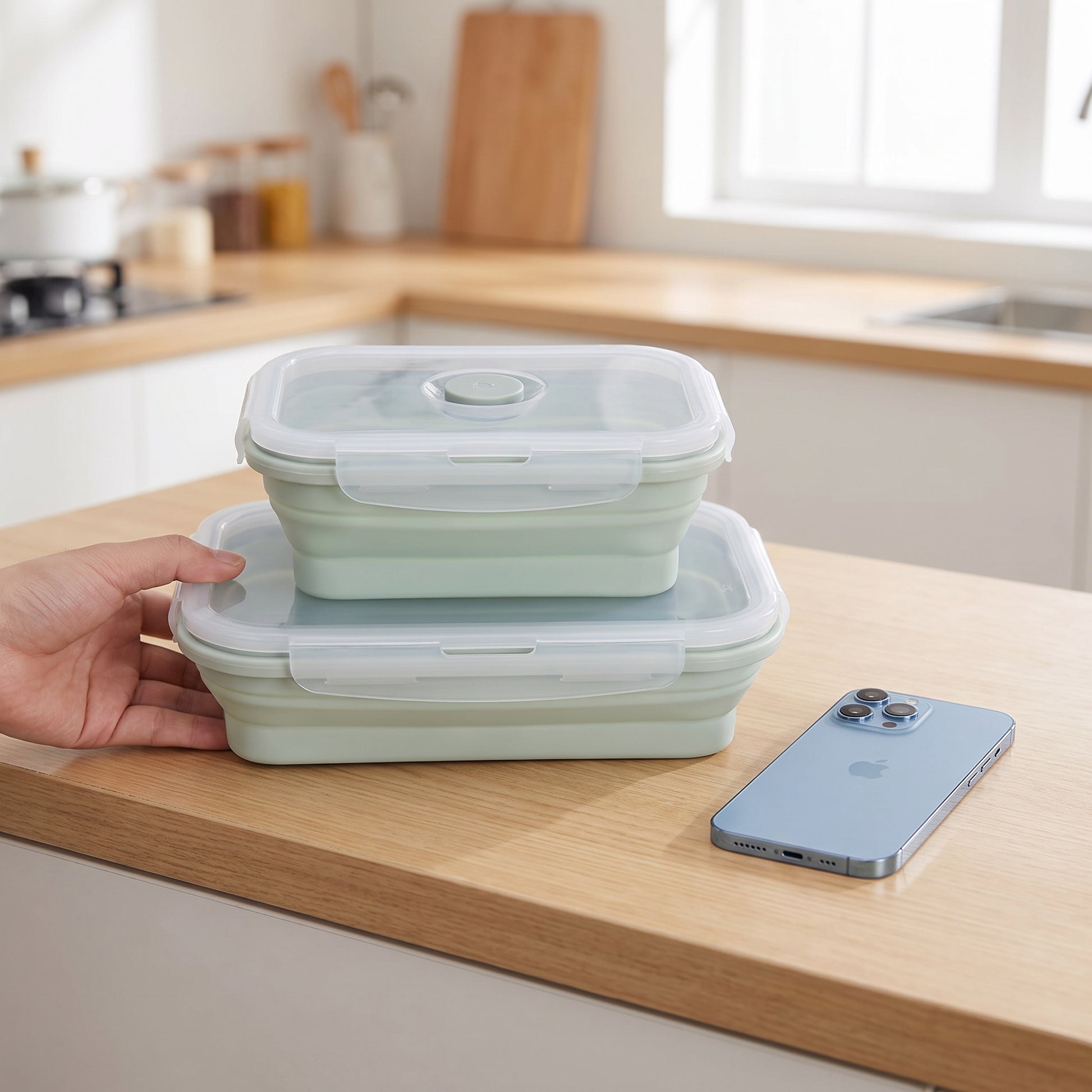 Lunch Box Collapsible Silicone Food Containers with Lids Storage - scale