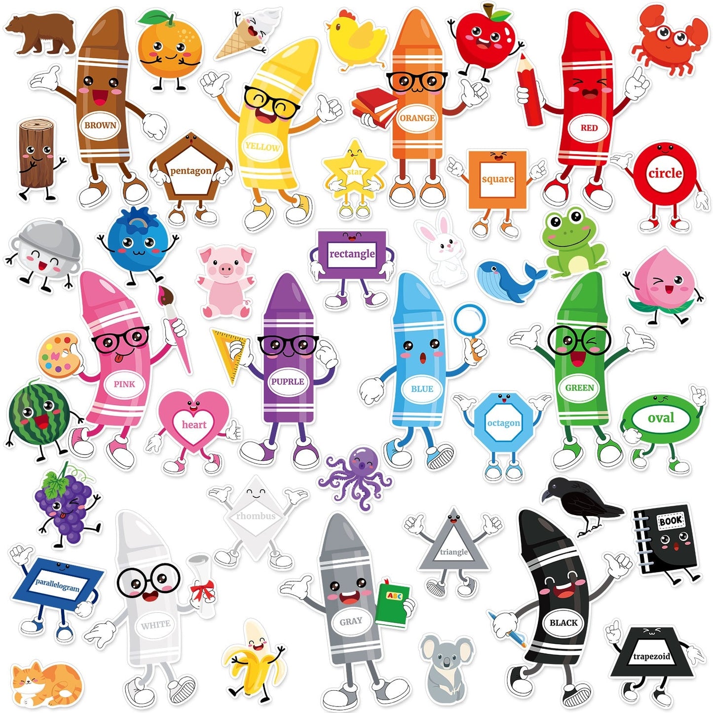 Colorful Classroom Cutouts Shapes Animals Crayons Decorations - Image 3