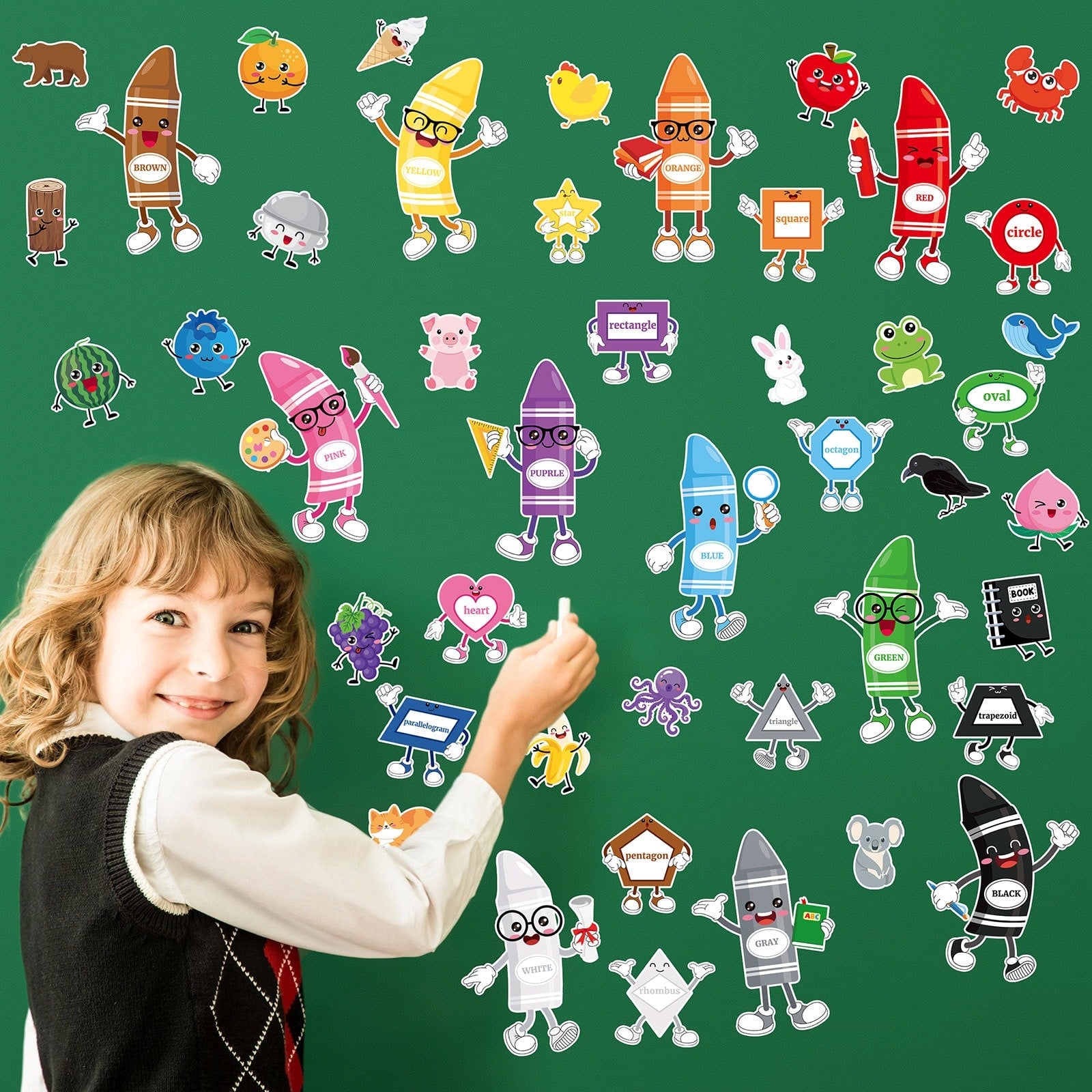 Colorful Classroom Cutouts Shapes Animals Crayons Decorations - Image 4