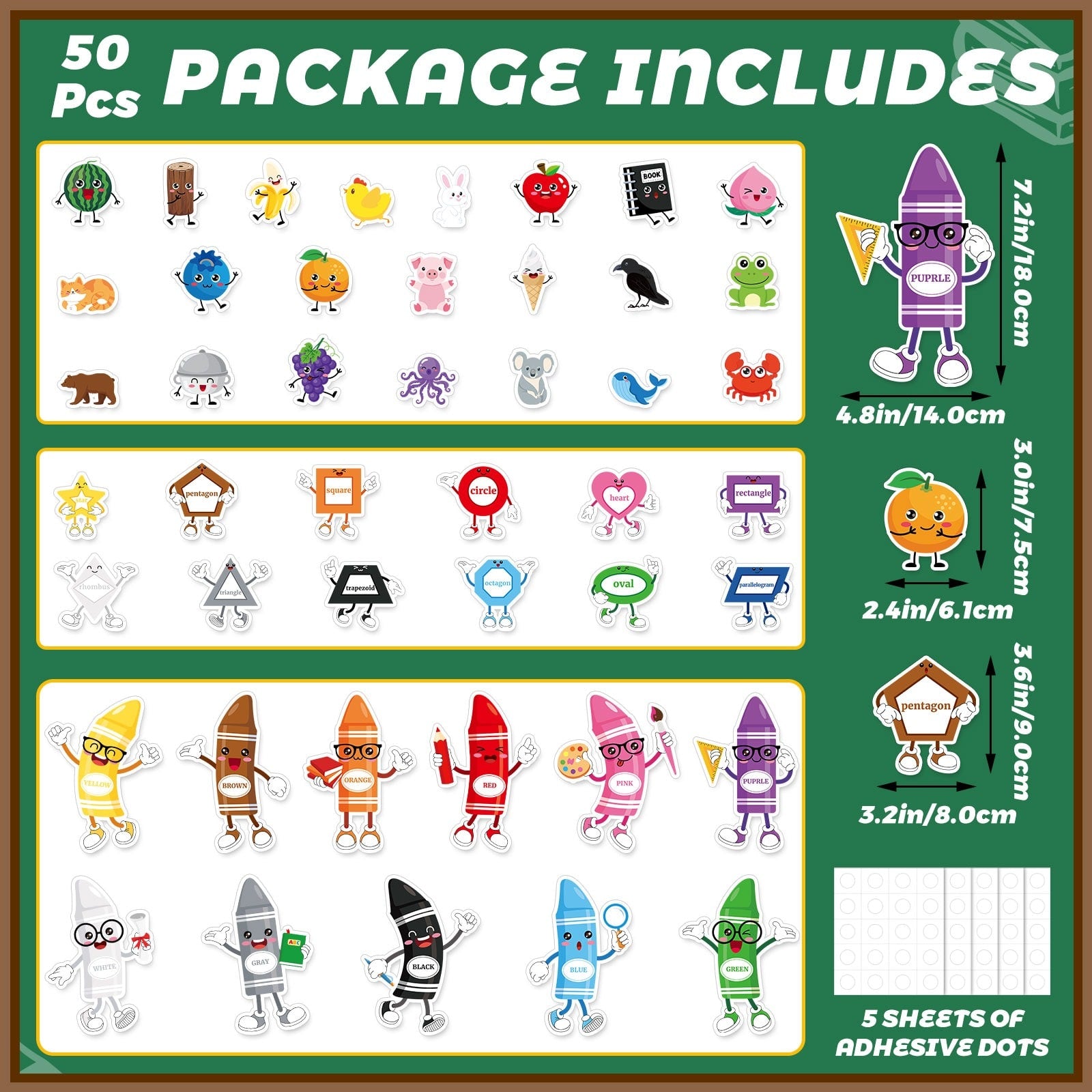 Colorful Classroom Cutouts Shapes Animals Crayons Decorations - Image 6