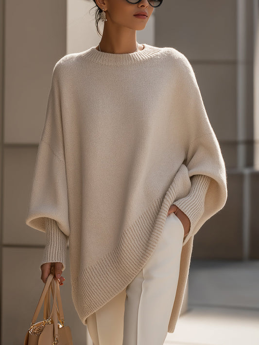 Cozy Oversized Knitted Crew Neck Jumper Sweater for Women