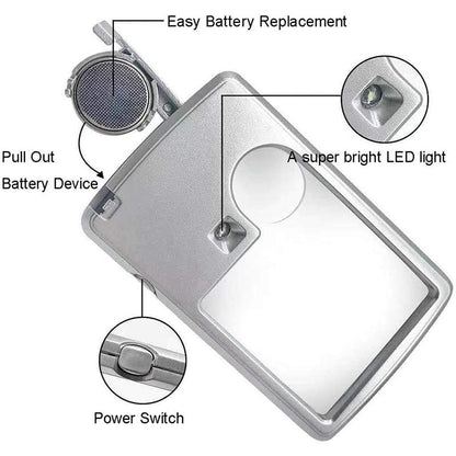 Credit Card Portable LED Magnifier Reading Bright Silver - Image 8