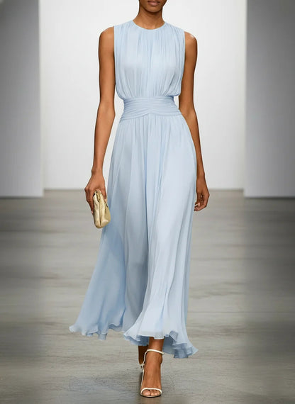 Crew Neck Sleeveless A-Line Chiffon Maxi Wedding Guest Dress
