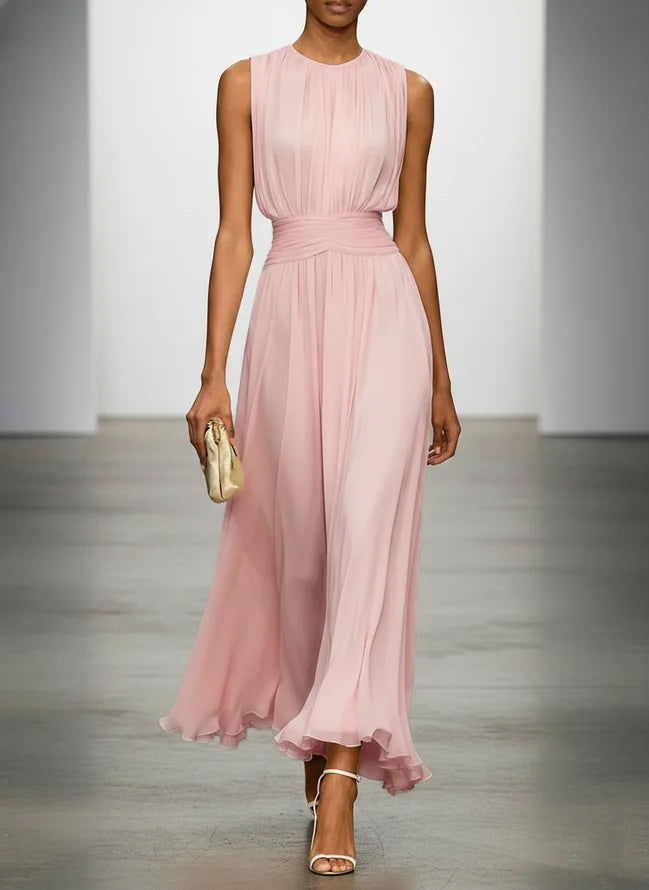Crew Neck Sleeveless A-Line Chiffon Maxi Wedding Guest Dress
