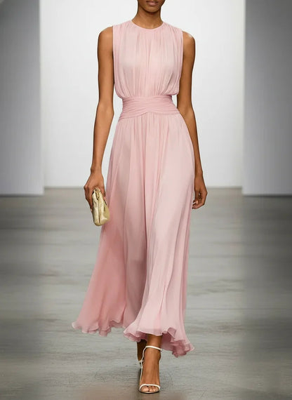 Crew Neck Sleeveless A-Line Chiffon Maxi Wedding Guest Dress