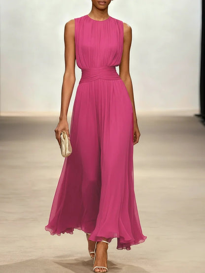 Crew Neck Sleeveless A-Line Chiffon Maxi Wedding Guest Dress