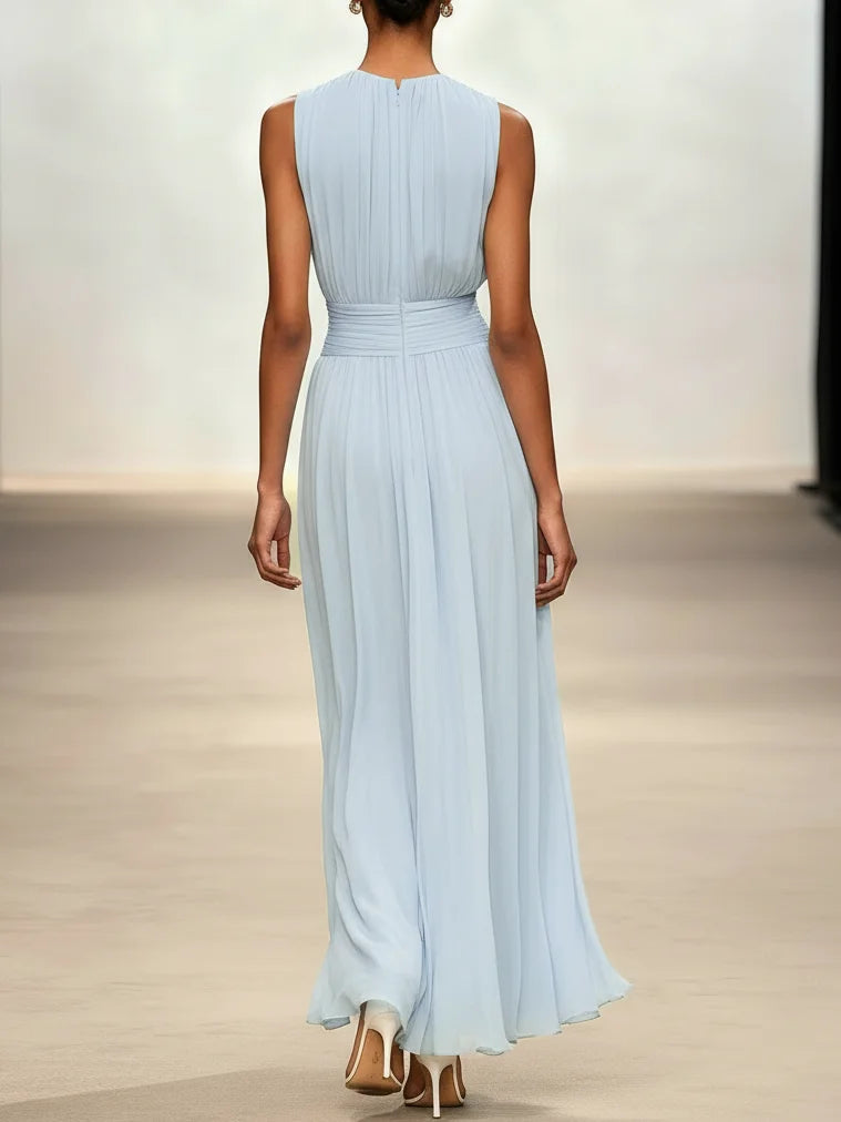 Crew Neck Sleeveless A-Line Chiffon Maxi Wedding Guest Dress