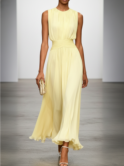 Crew Neck Sleeveless A-Line Chiffon Maxi Wedding Guest Dress