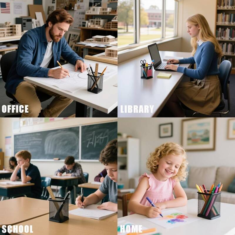 Desk Organiser Organizer Pencil Holder Black Metal Mesh Pen Pot - Image 1