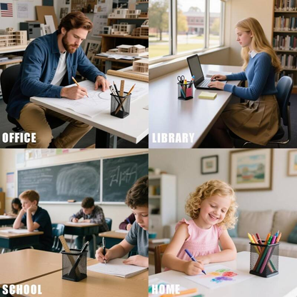 Desk Organiser Organizer Pencil Holder Black Metal Mesh Pen Pot - Image 1