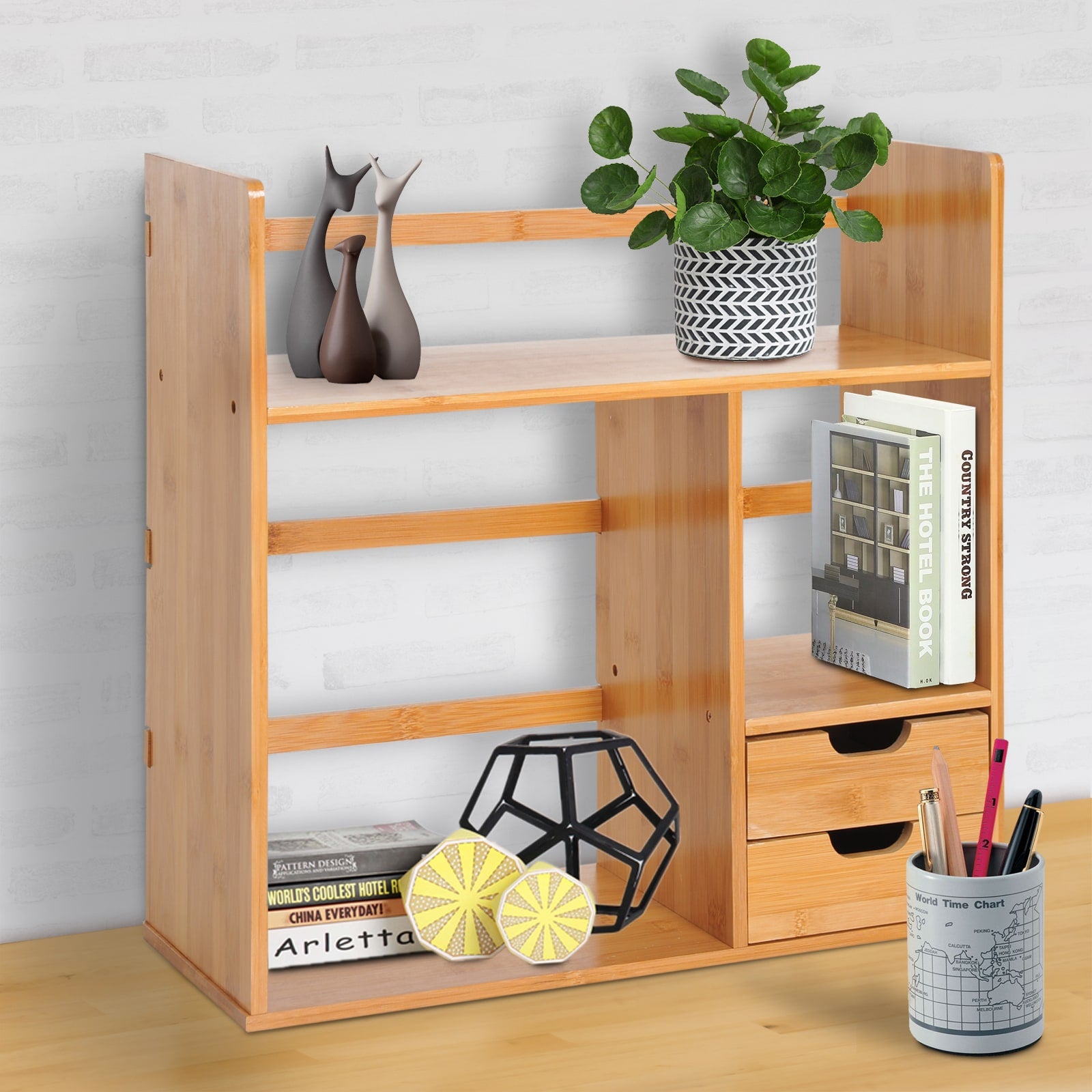 Desk Organiser Organizer with Drawers Bamboo Desktop - Image 2