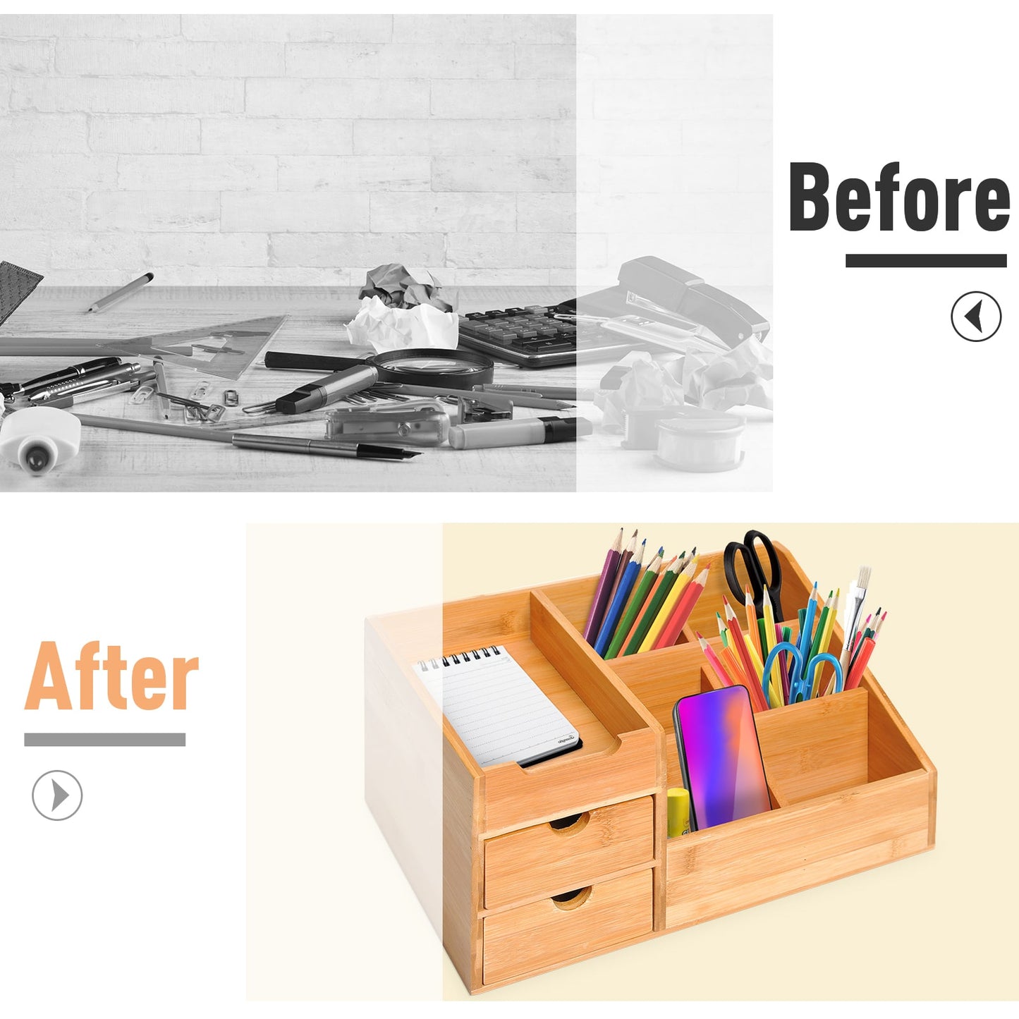 Desk Organiser Organizer with Drawers Bamboo Office - Image 2
