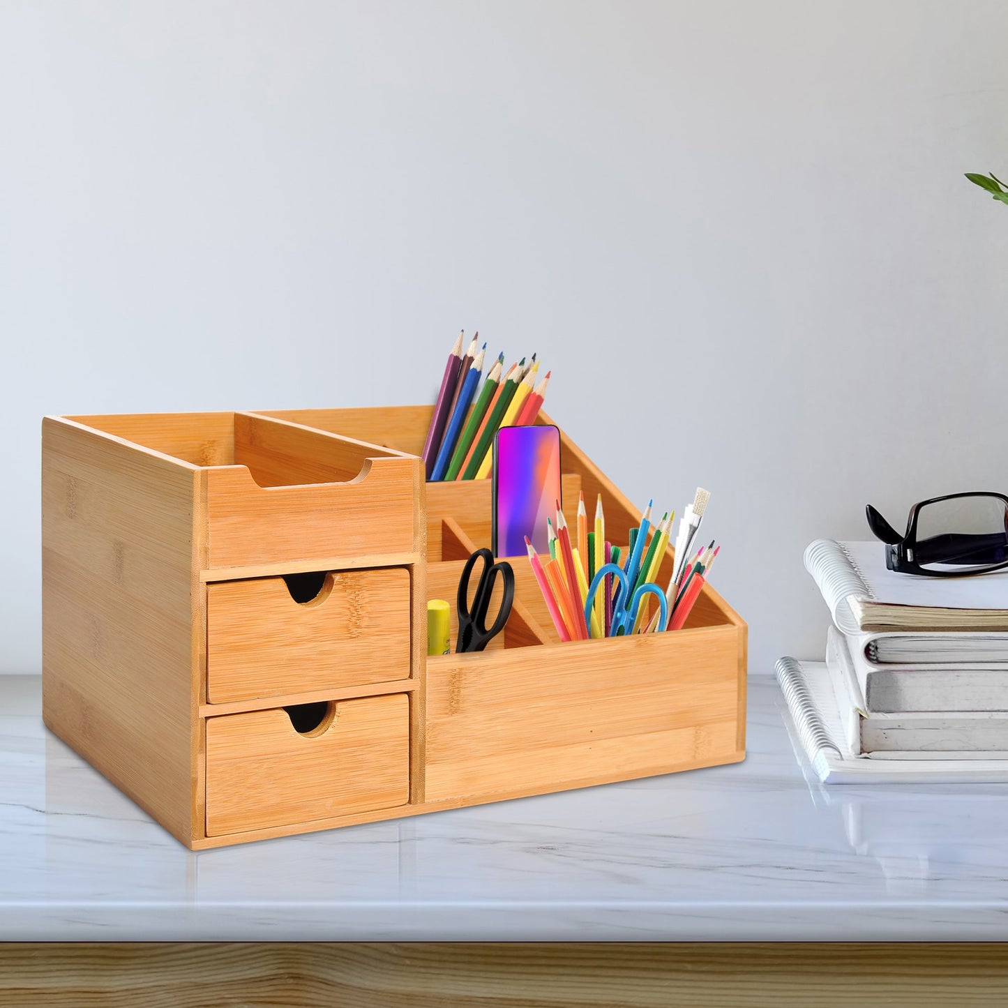 Desk Organiser Organizer with Drawers Bamboo Office - Image 3