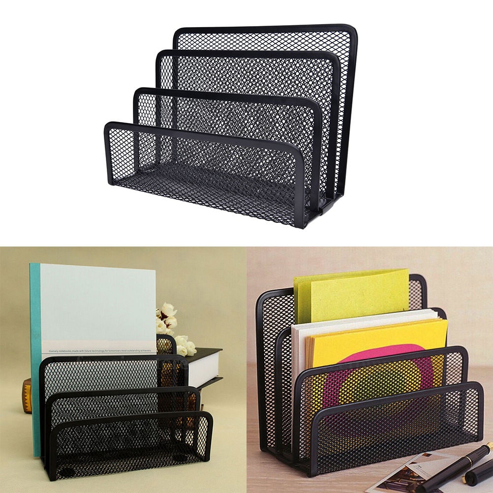 Desk Organizer Black Mesh Tiered Letter Sorter 3-Tier - Image 5