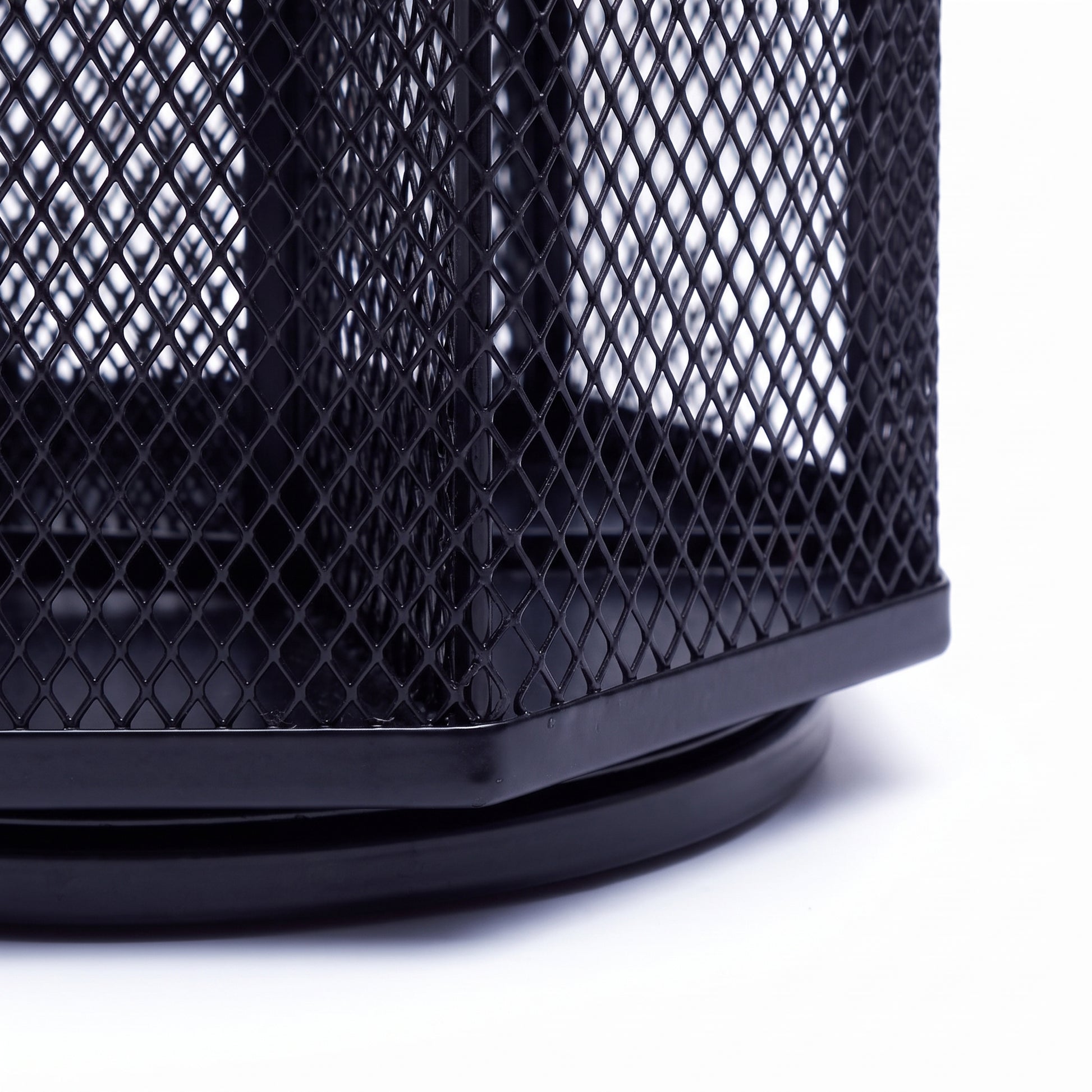 Desk Organiser Rotating Black Mesh Compartment Pen Holder - detail