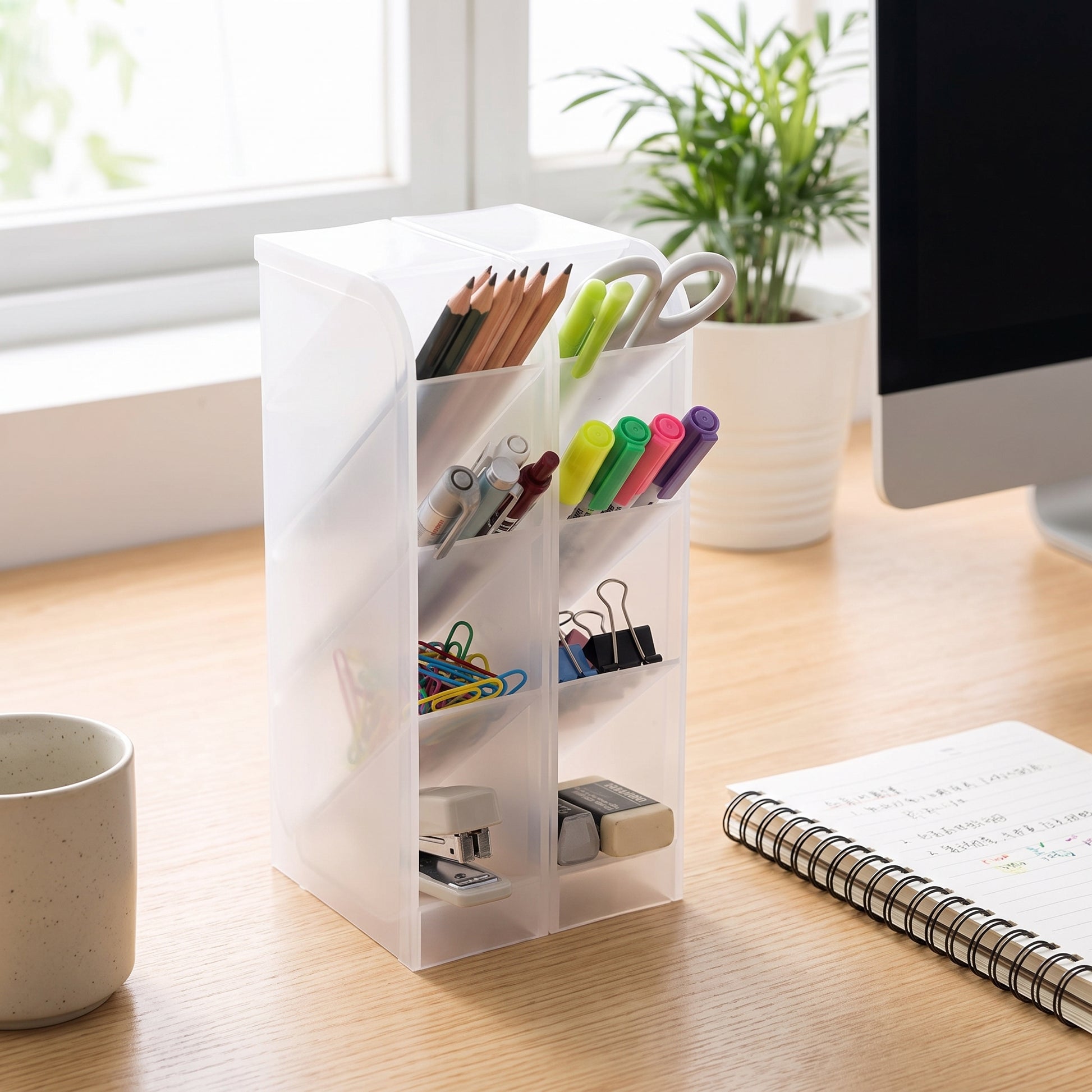 Desk Organizer Pen Holder Desktop Translucent Plastic - hero