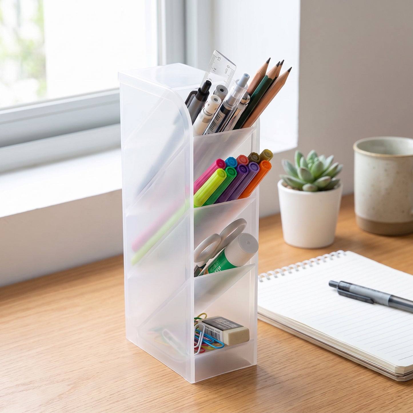Desk Organizer Pen Holder Desktop Translucent Plastic - in-use
