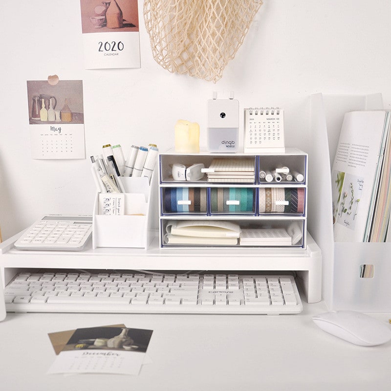 Desk Organizer Office Drawer Stackable White Plastic - Image 3