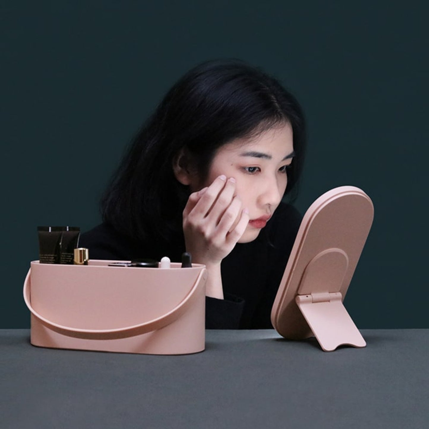 Desk Organizer Portable Cosmetic Box Mirror Handle - Image 10