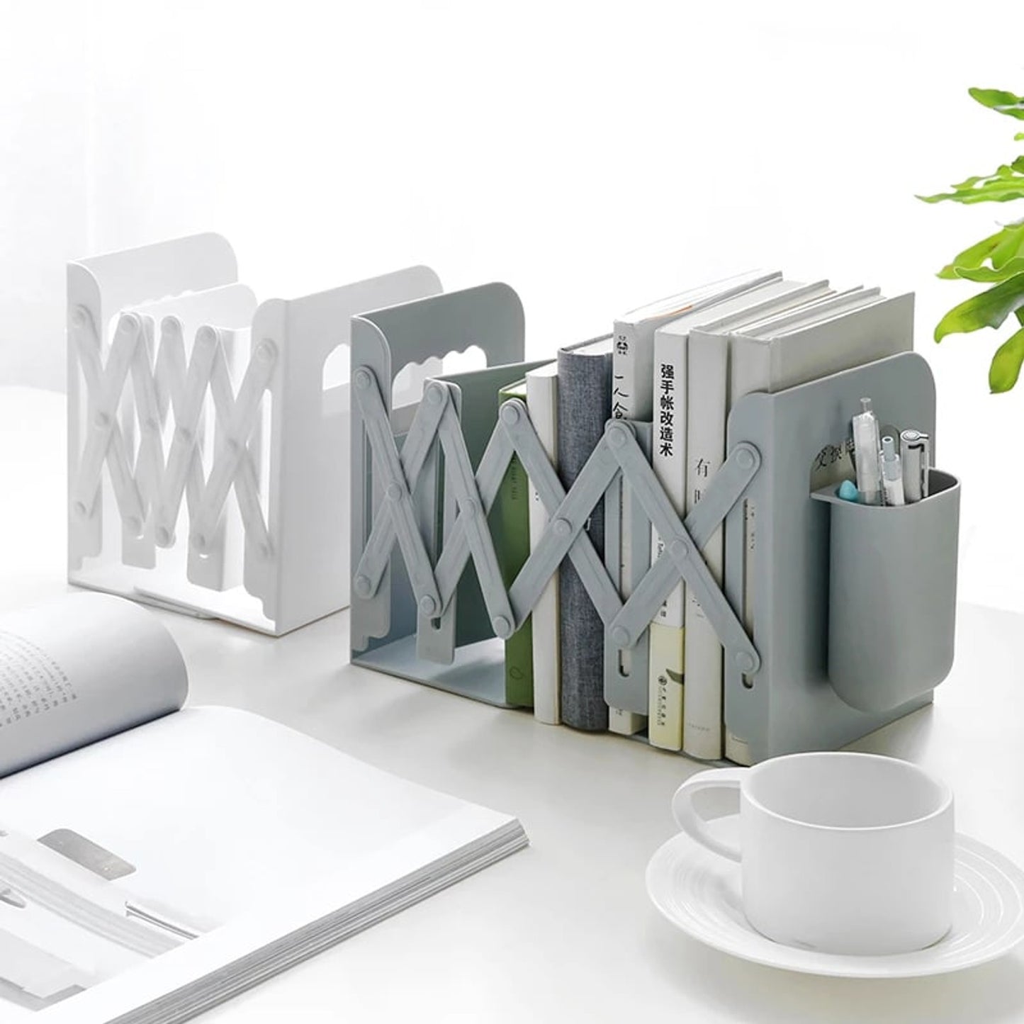 Desk Organizer Retractable Bookends Plastic Pen Holder - Image 9