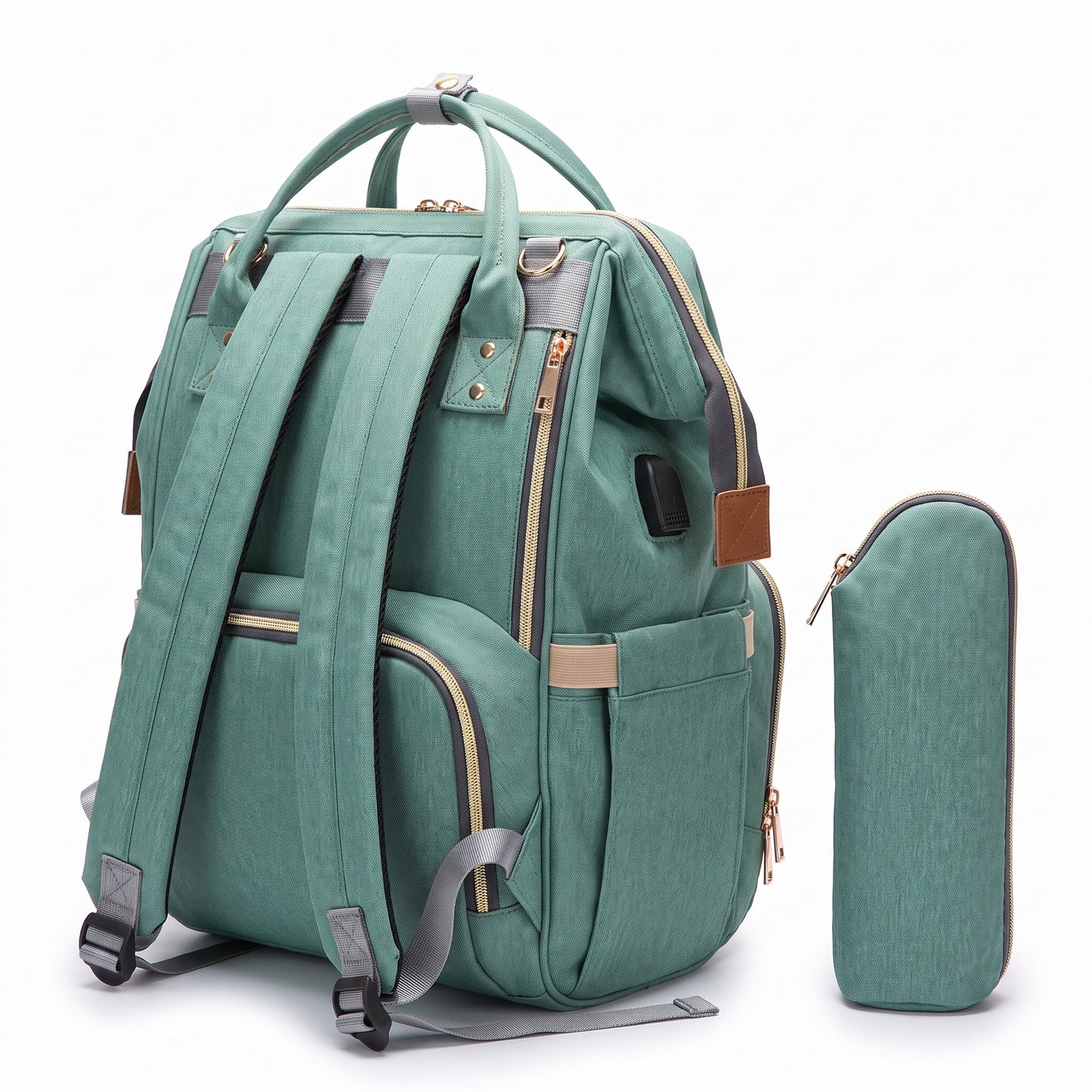 Backpack Insulated Diaper Bag Baby Stroller USB Travel - angle