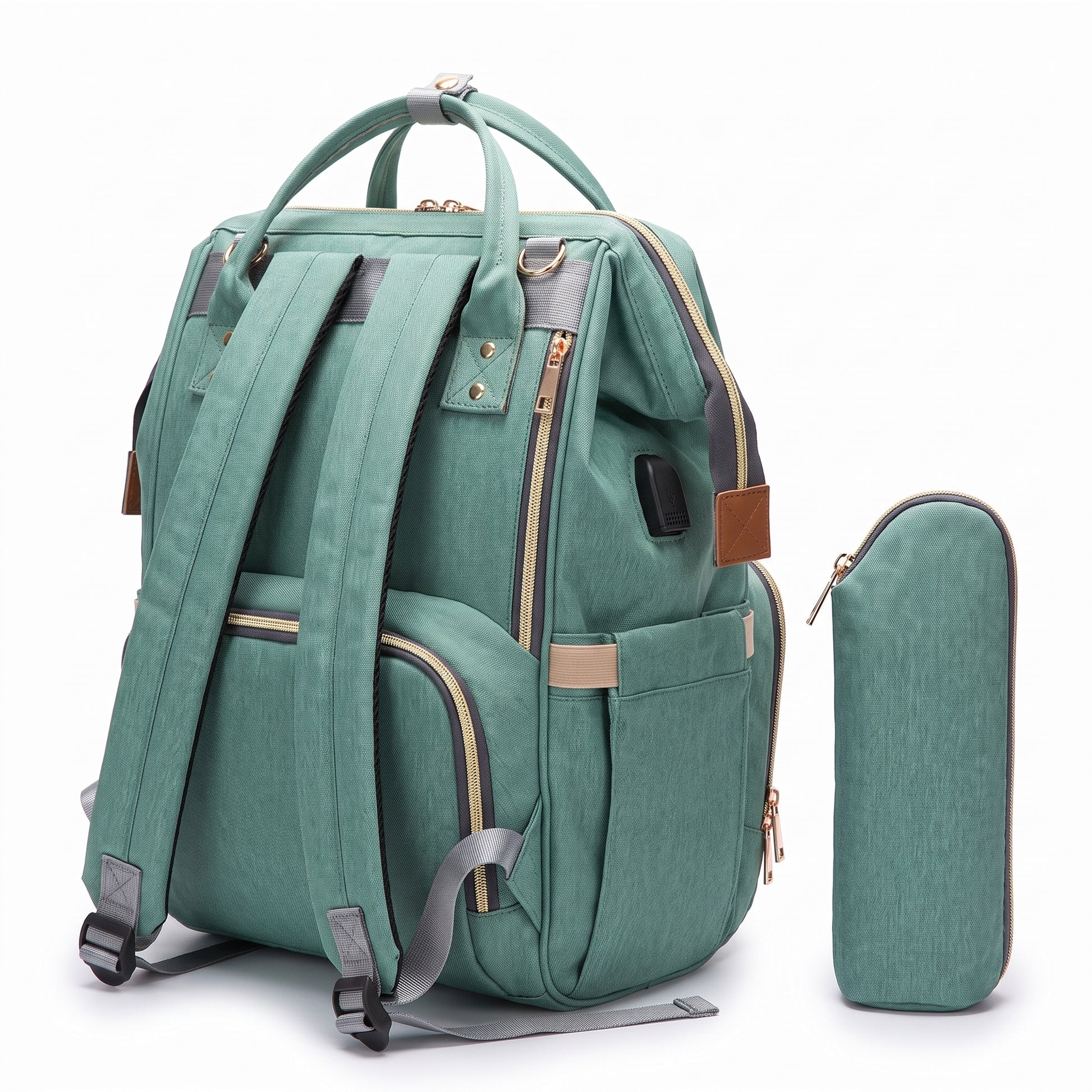 Backpack Insulated Diaper Bag Baby Stroller USB Travel - angle
