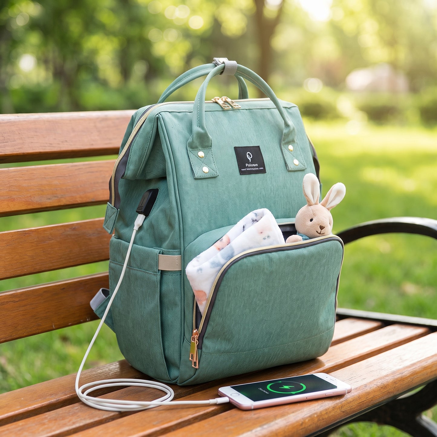 Backpack Insulated Diaper Bag Baby Stroller USB Travel - hero