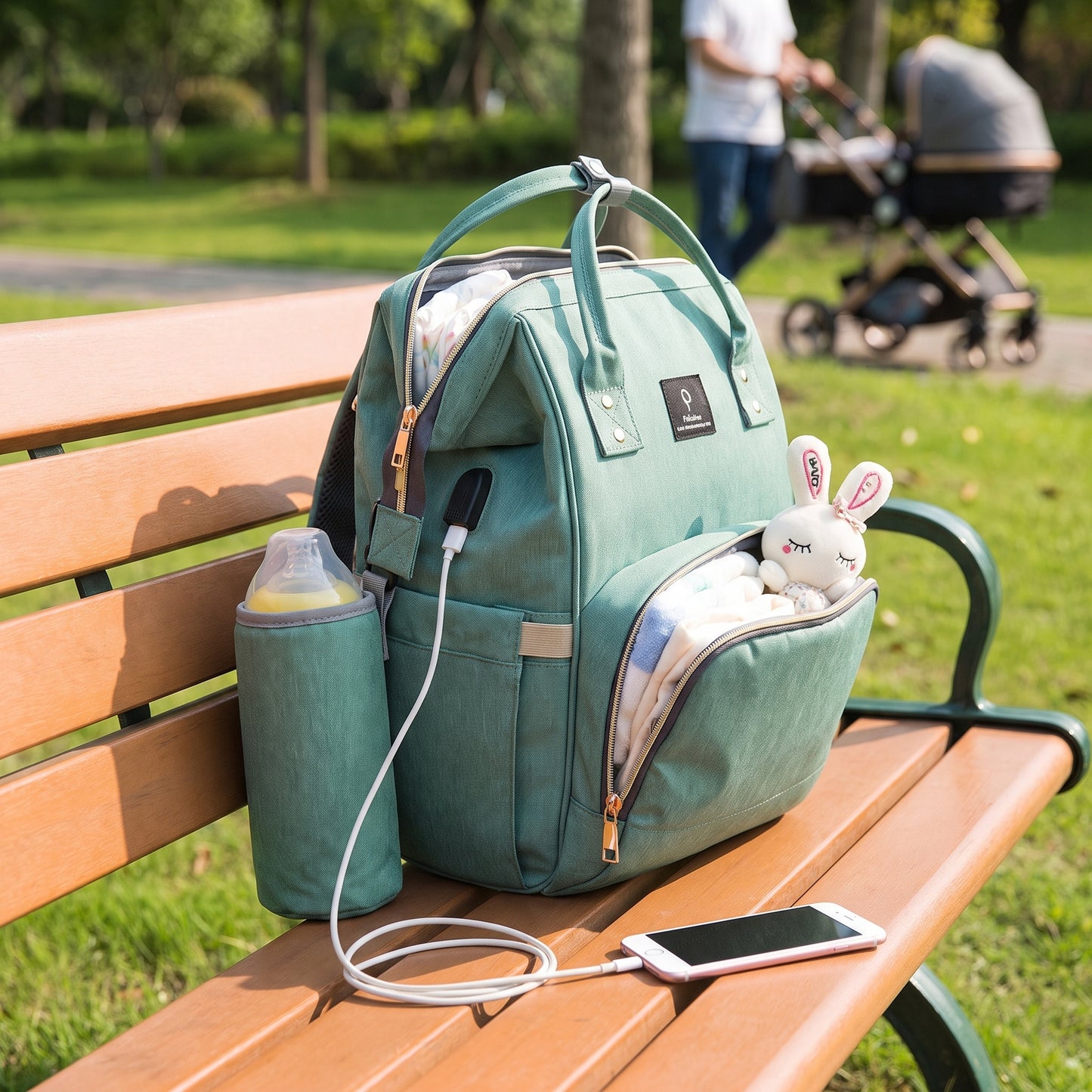Backpack Insulated Diaper Bag Baby Stroller USB Travel - hero