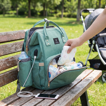 Backpack Insulated Diaper Bag Baby Stroller USB Travel - hero