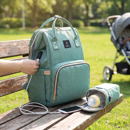 Backpack Insulated Diaper Bag Baby Stroller USB Travel - in-use