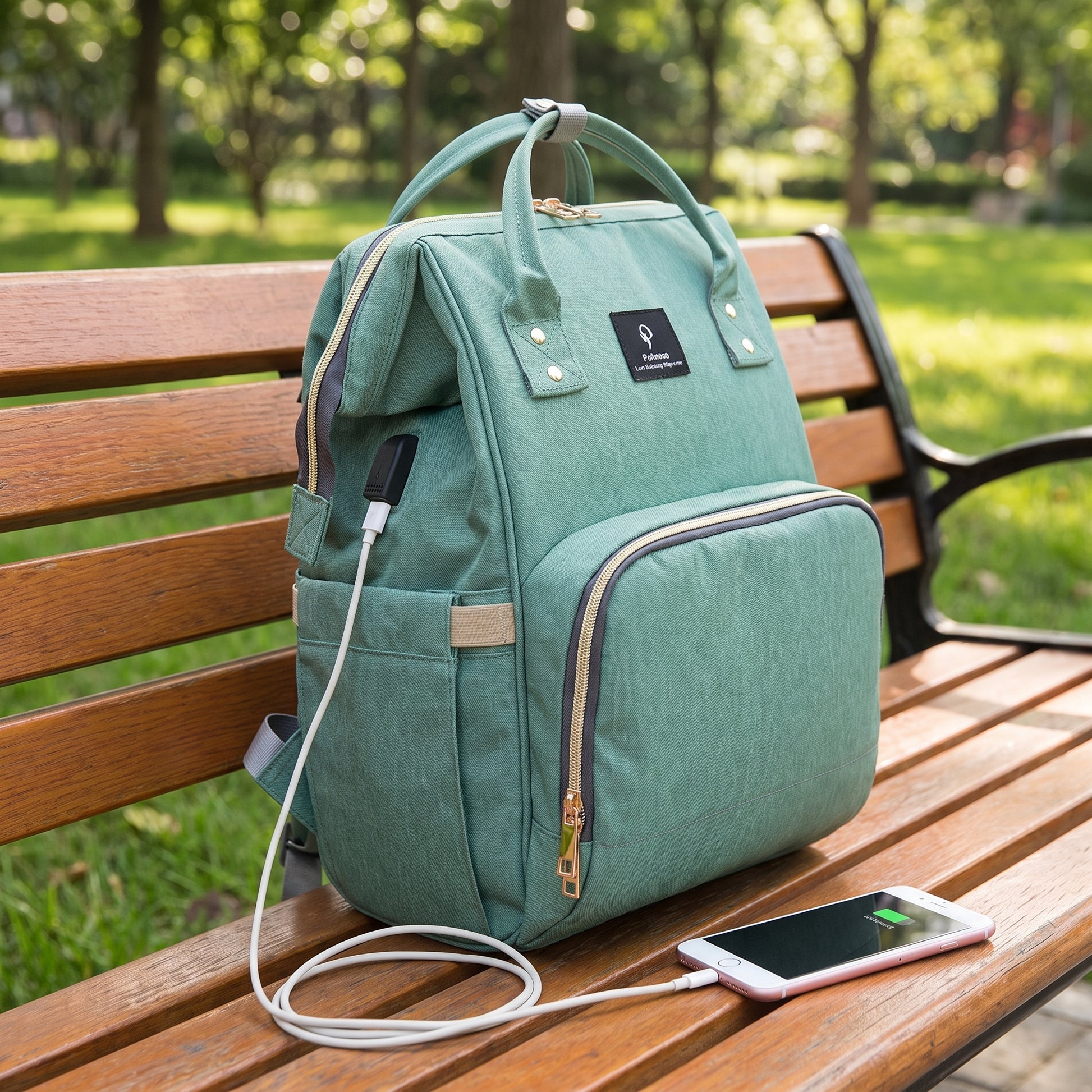 Backpack Insulated Diaper Bag Baby Stroller USB Travel - in-use