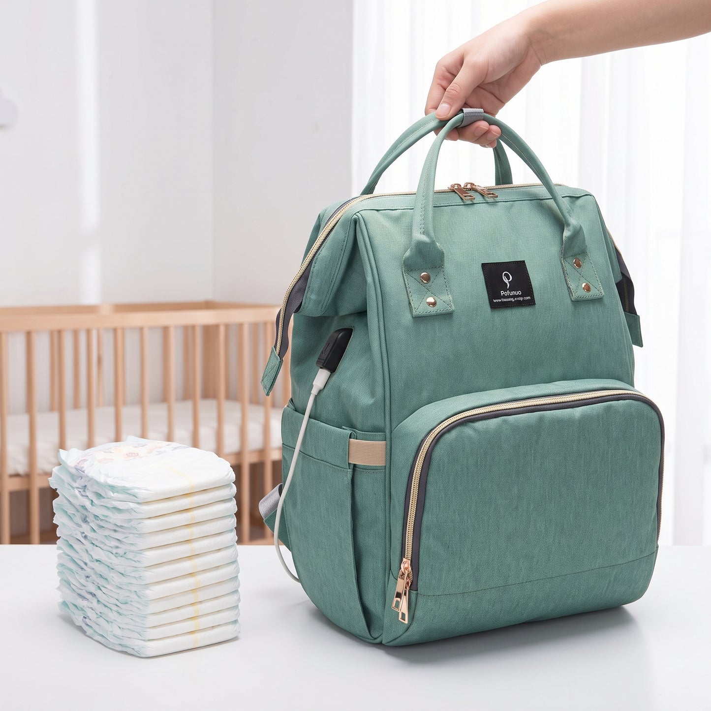 Backpack Insulated Diaper Bag Baby Stroller USB Travel - scale