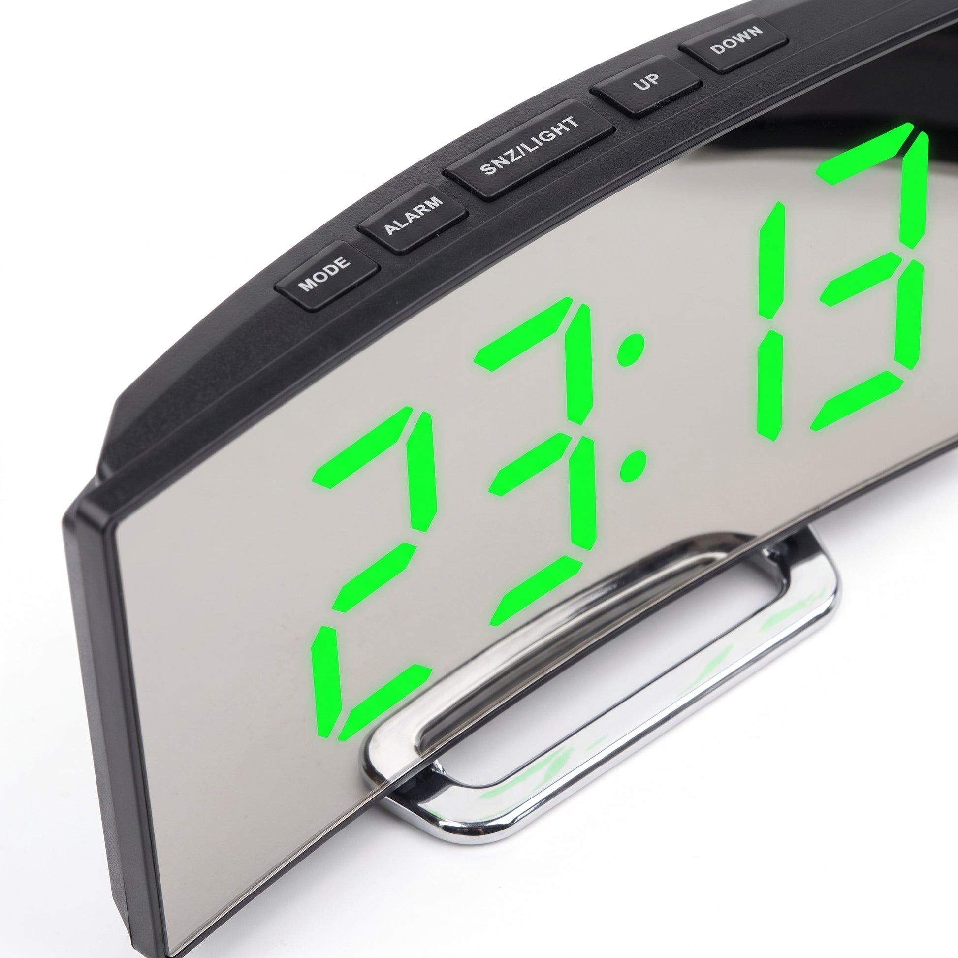 Digital Alarm Clock Set Mirror Snooze Curved - detail