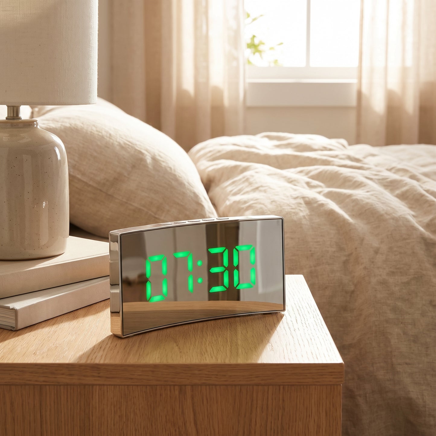 Digital Alarm Clock Set Mirror Snooze Curved - hero