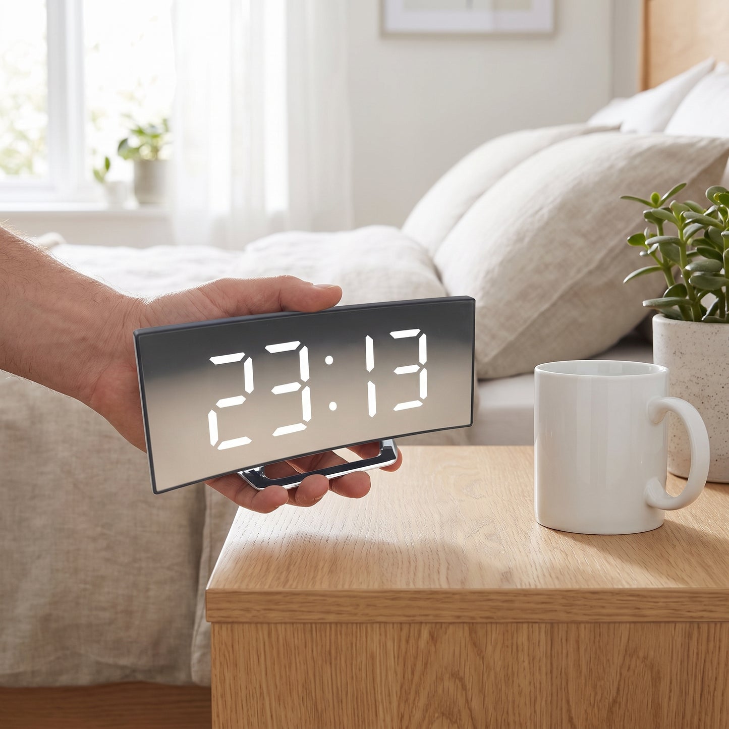 Digital Alarm Clock Set Mirror Snooze Curved - scale