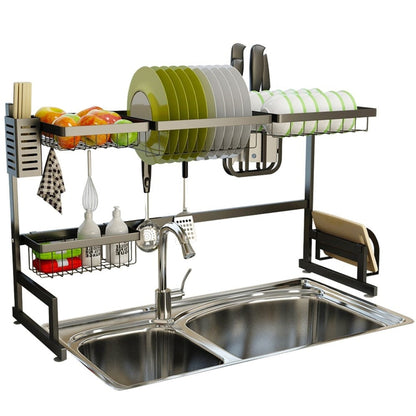 Dish Drying Rack Over Kitchen Sink With Multi-Tier Storage Holds Up To 80 Lbs Water Drips Directly Into Huge Room Saving Design - Image 2