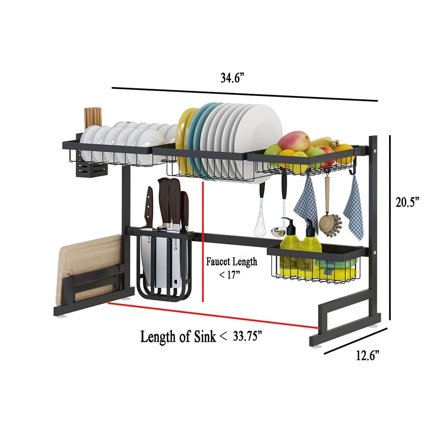 Dish Drying Rack Over Kitchen Sink With Multi-Tier Storage Holds Up To 80 Lbs Water Drips Directly Into Huge Room Saving Design - Image 7