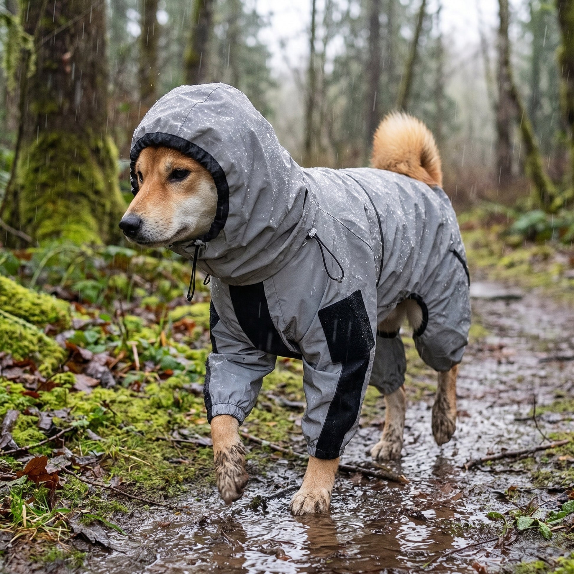 Dog Raincoat Waterproof Full-Body Suit With Hood Reflective Jacket For Pets - hero