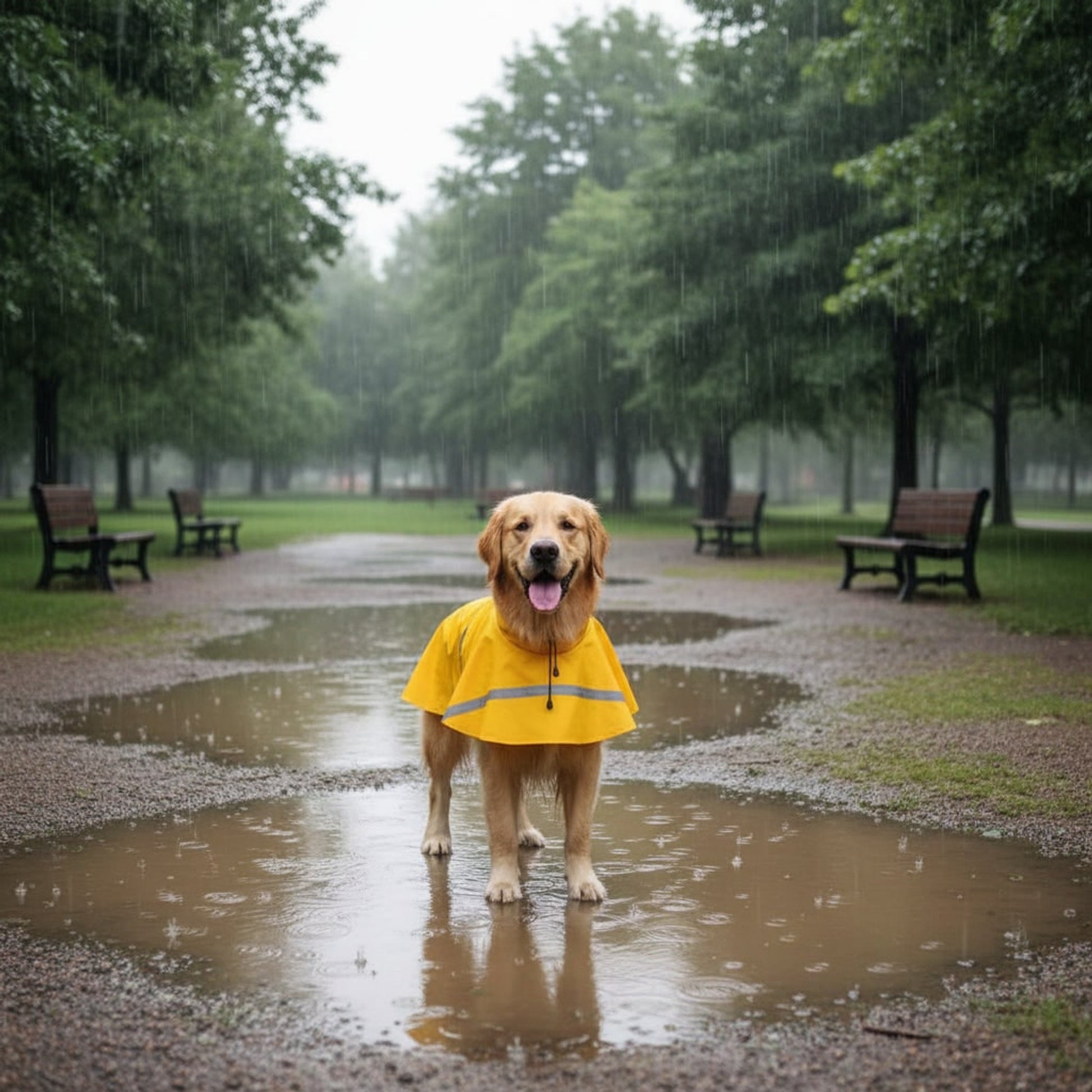 Dog Raincoat Hooded Poncho With Reflective Strip And Back Pocket Waterproof Rain Jacket - Image 1