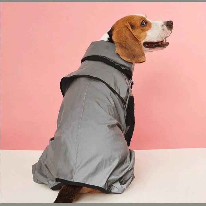 Dog Raincoat Waterproof Full Body Rain Jacket With Hood For Pets Grey Black Accents - Image 4
