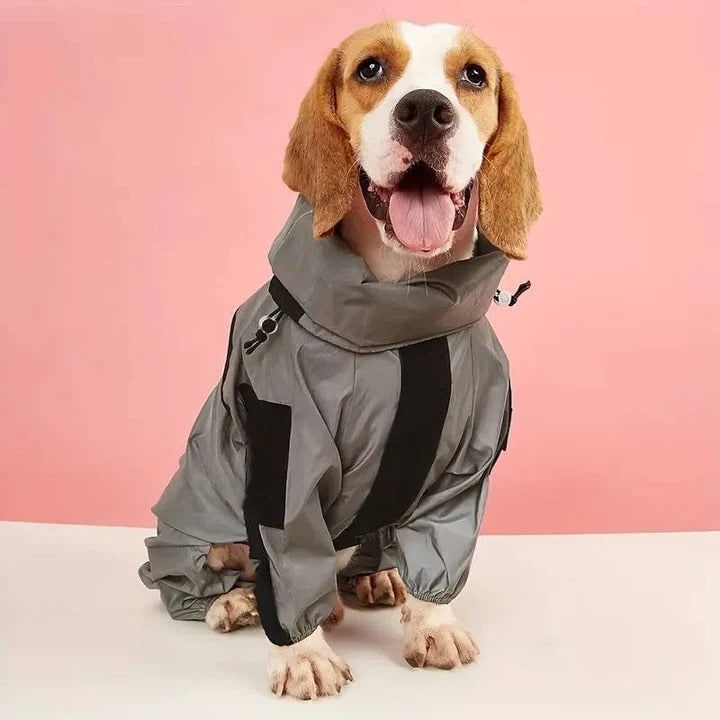 Dog Raincoat Waterproof Full Body Rain Jacket With Hood For Pets Grey Black Accents - Image 8