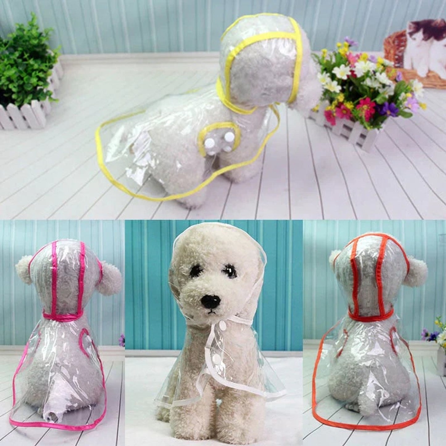 Dog Raincoat Waterproof Jacket Clear Hooded Pet Rain Gear With Colored Trim - Image 14