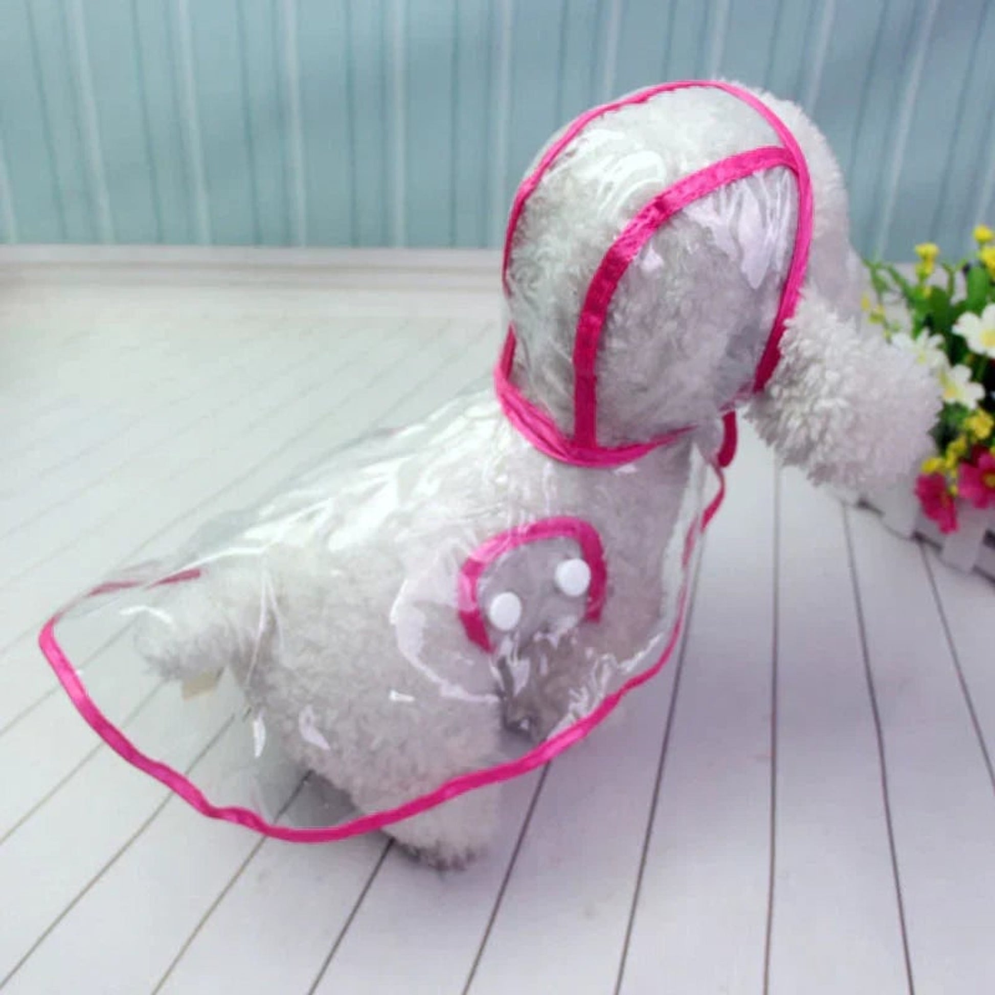 Dog Raincoat Waterproof Jacket Clear Hooded Pet Rain Gear With Colored Trim - Image 17