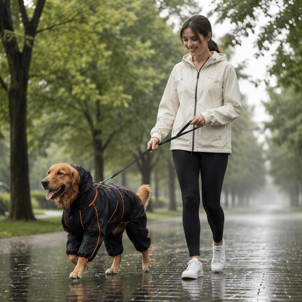 Dog Raincoat With Legs Rain Jacket For Large Full-Body Suit With Hood And Elastic Cuffs - Image 11